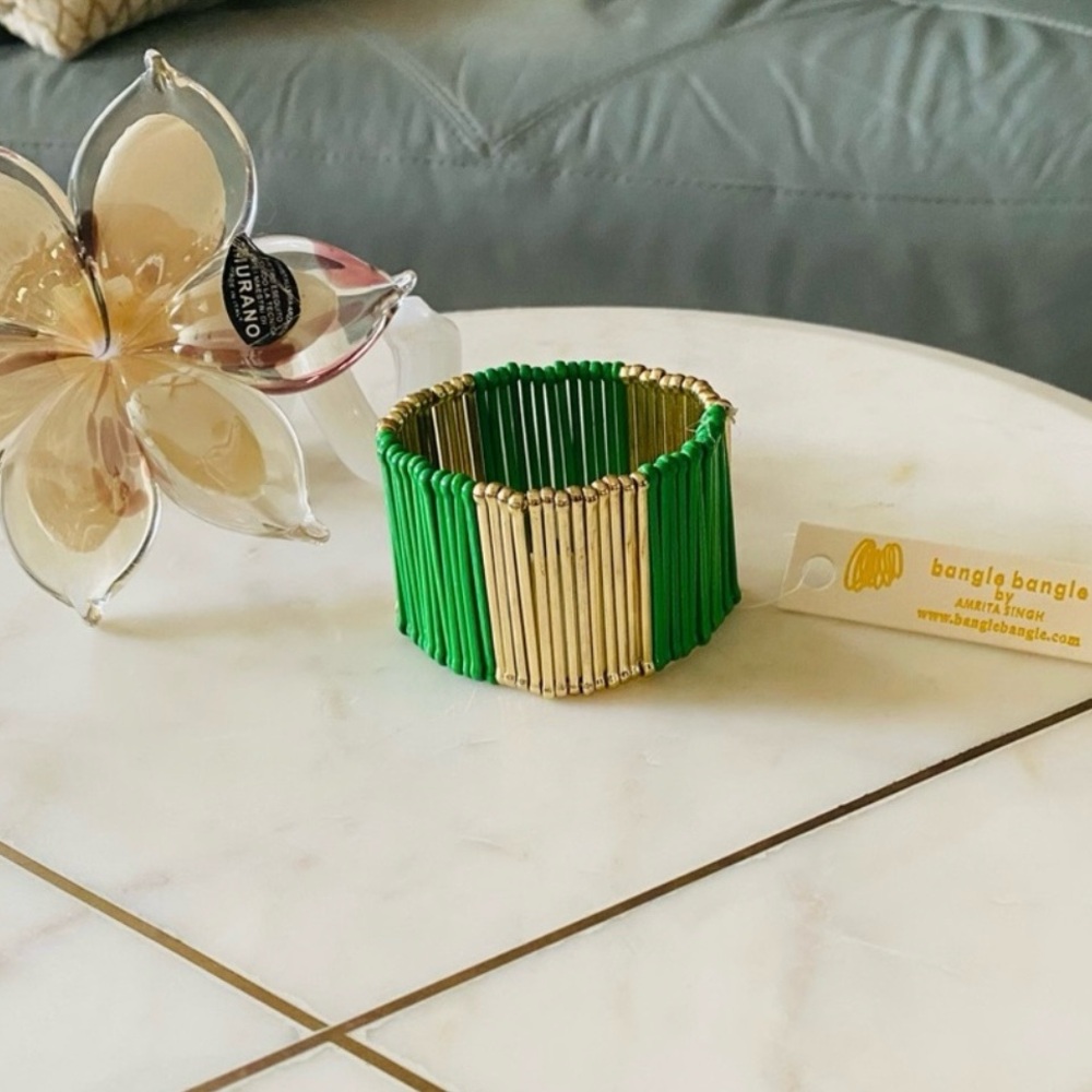NWT Rare AMRITA SINGH Sylvana CHIC WATERFALL Bracelet in Evergreen and Gold - Picture 2 of 9